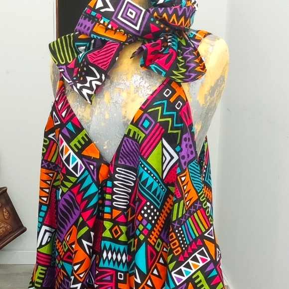 Jumper African. Colorful Print Romper w/Pockets & Adjustable Straps😍 FREE SIZE - Picture 4 of 6